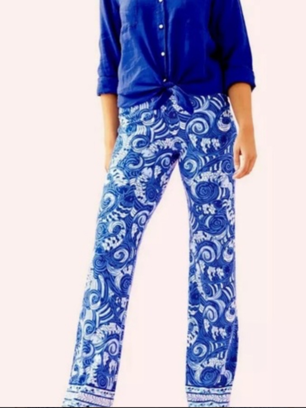 Lilly Pulitzer GEORGIA MAY Knit Palazzo Pants "Blue Grotto So Official" SMALL